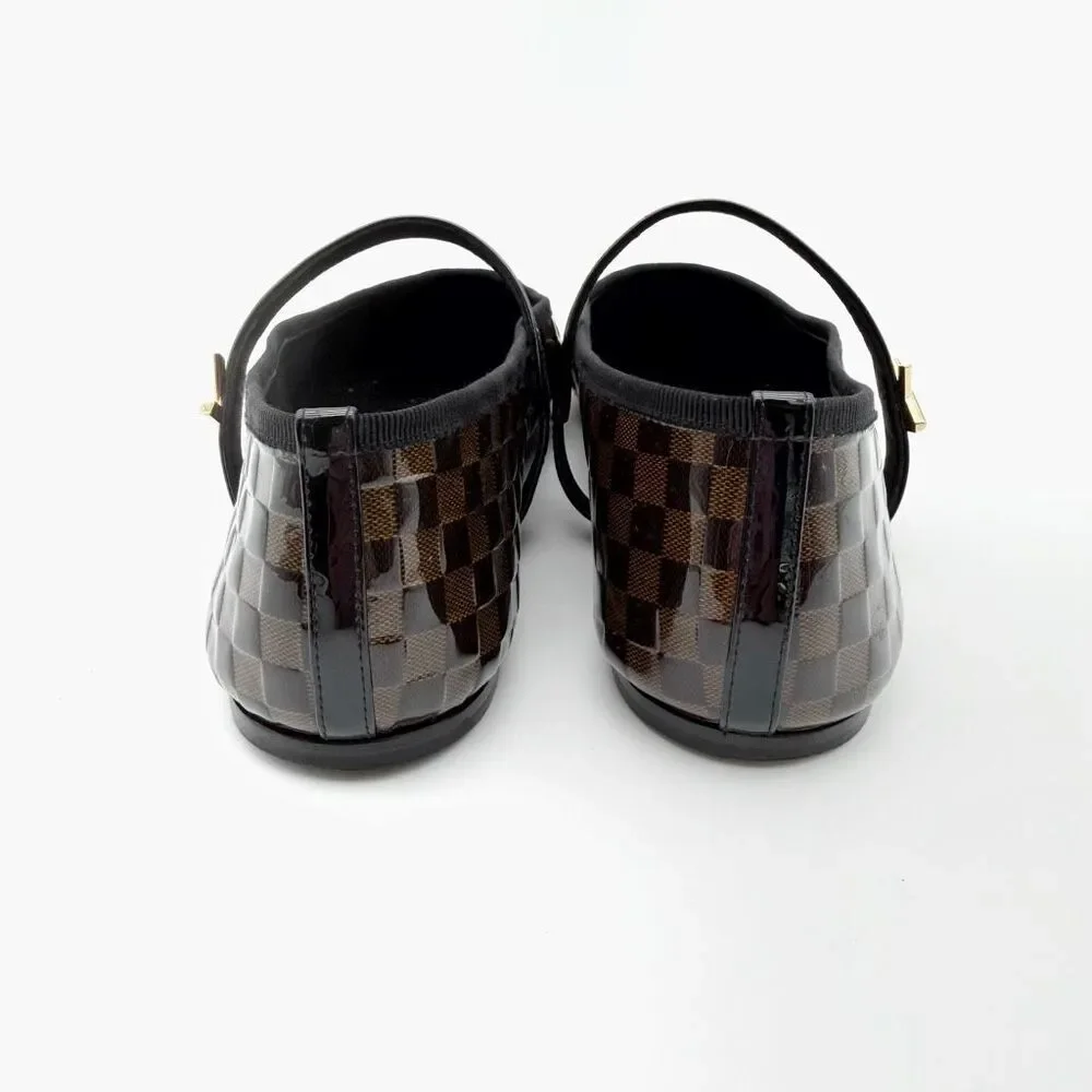 LOUIS VUITTON Romy Maryjane Ballet Flat Size 38 Damier Black Brown Leather